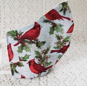 Face Mask Red Cardinals Birds Winter Handmade USA